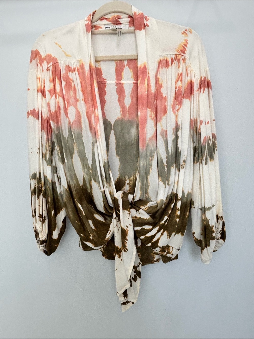 Young Fabulous & Broke Coral, Olive & Cream Tie-Dye Open Cardigan